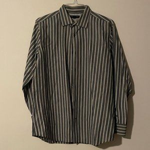 Banana Republic Men's Slim Fit Long-sleeve, Brown stripe, XL (17-17-1/2")